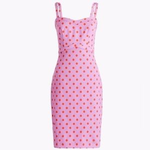 J Crew Stretch Pink Sheath Dress in Red Polka-dots